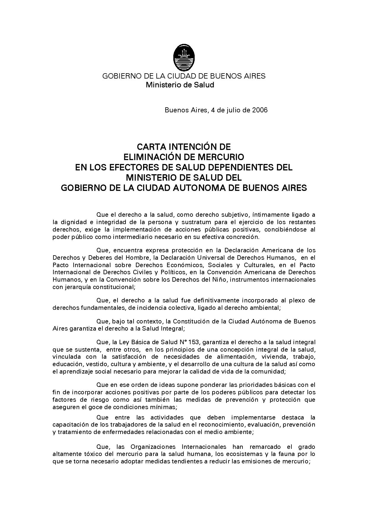 Carta intención de eliminación de mercurio en los 